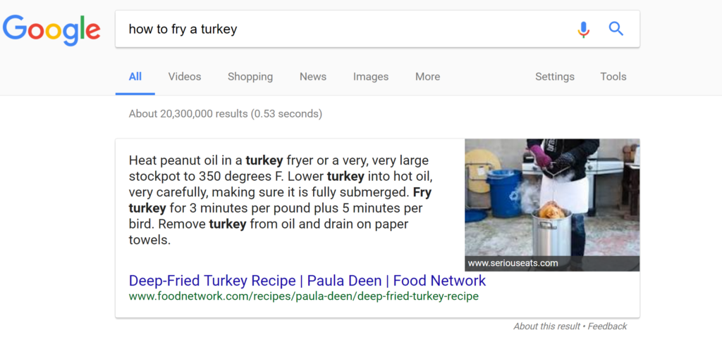 Google Answer Box Example