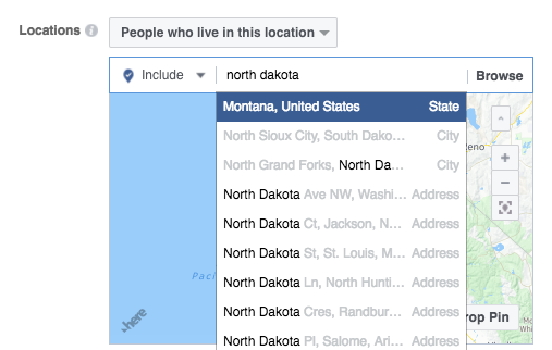 Facebook North Dakota State Targeting