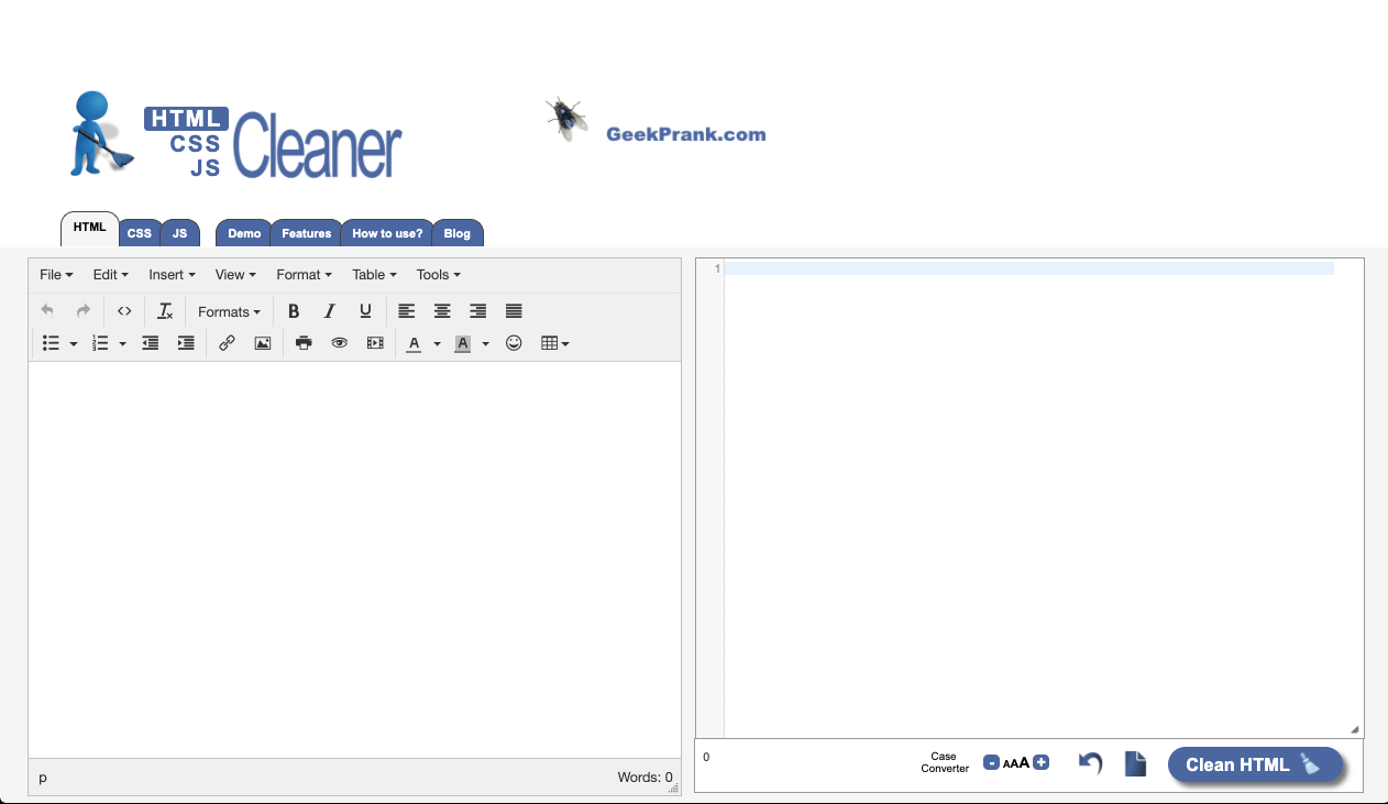 Screenshot of HTML Cleaner Content Marketing Tool