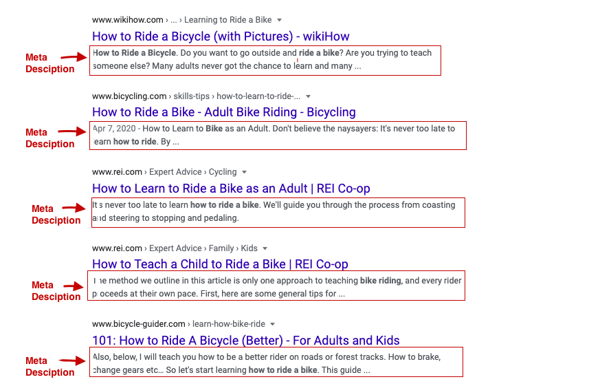 SERP Examples of Meta Descriptions 