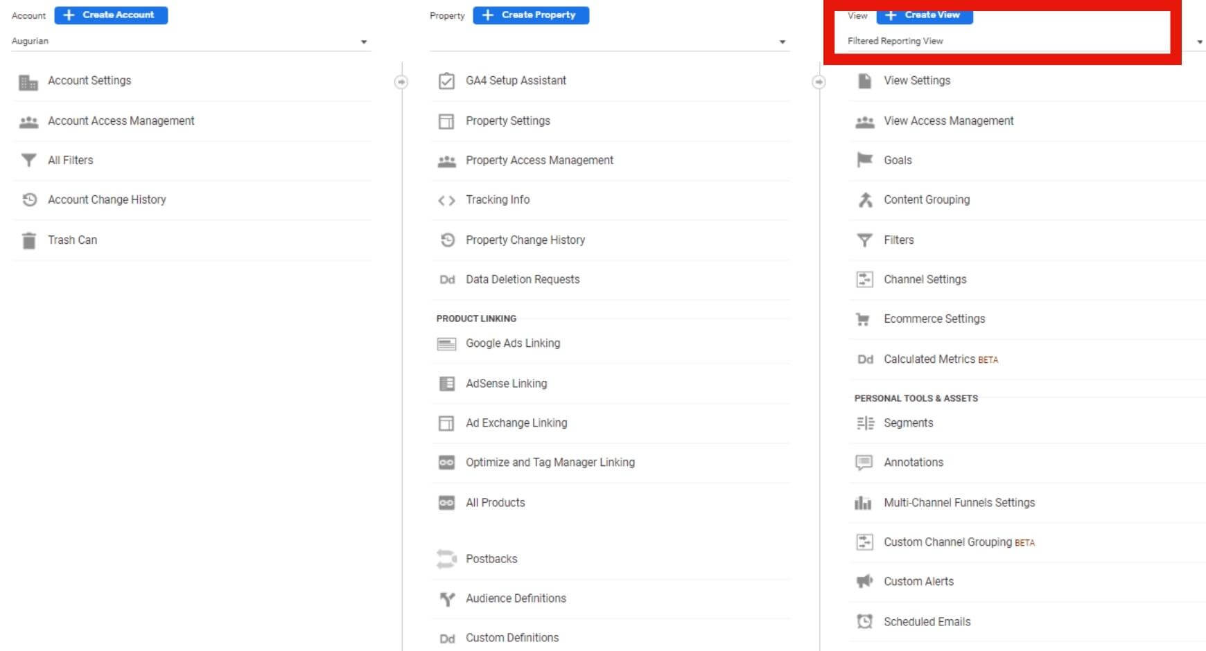 Universal Analytics Structure - Account, Property, and View