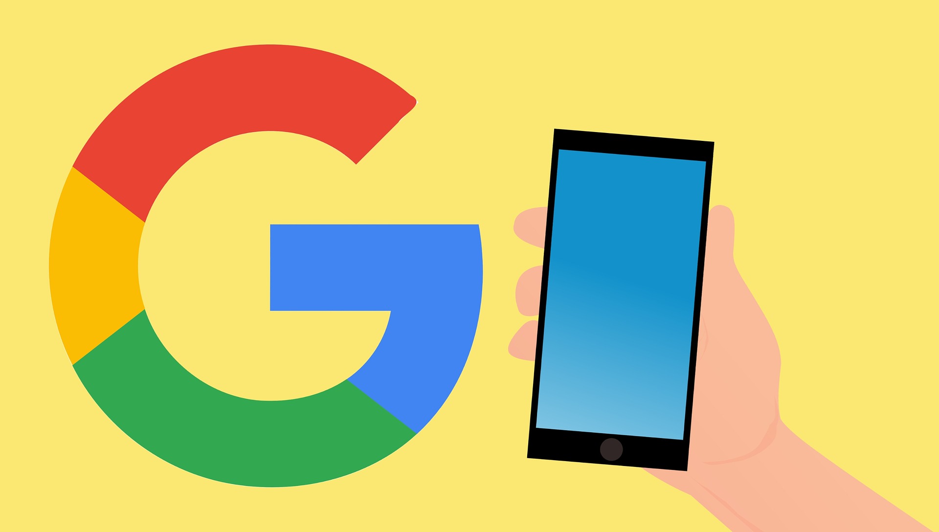 google logo with cartoon cell phone