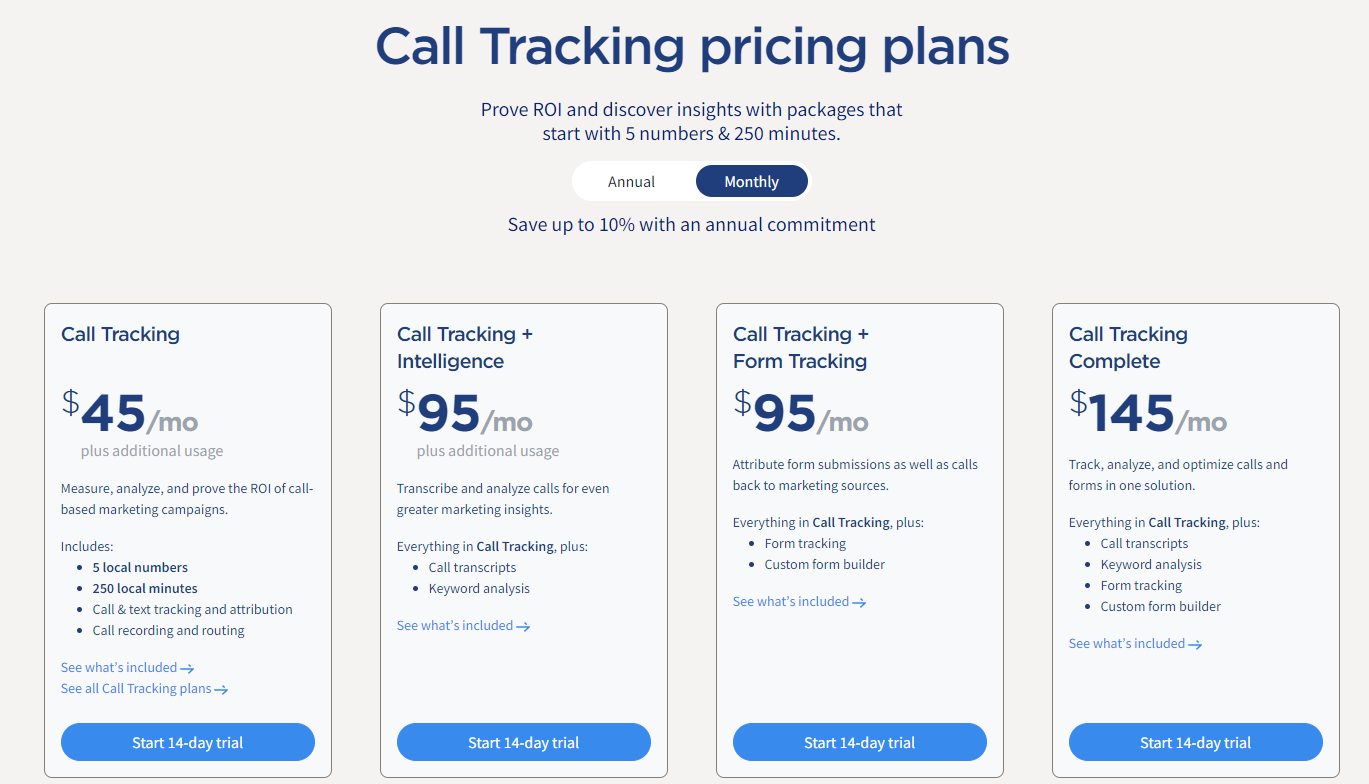 call rail pricing plans