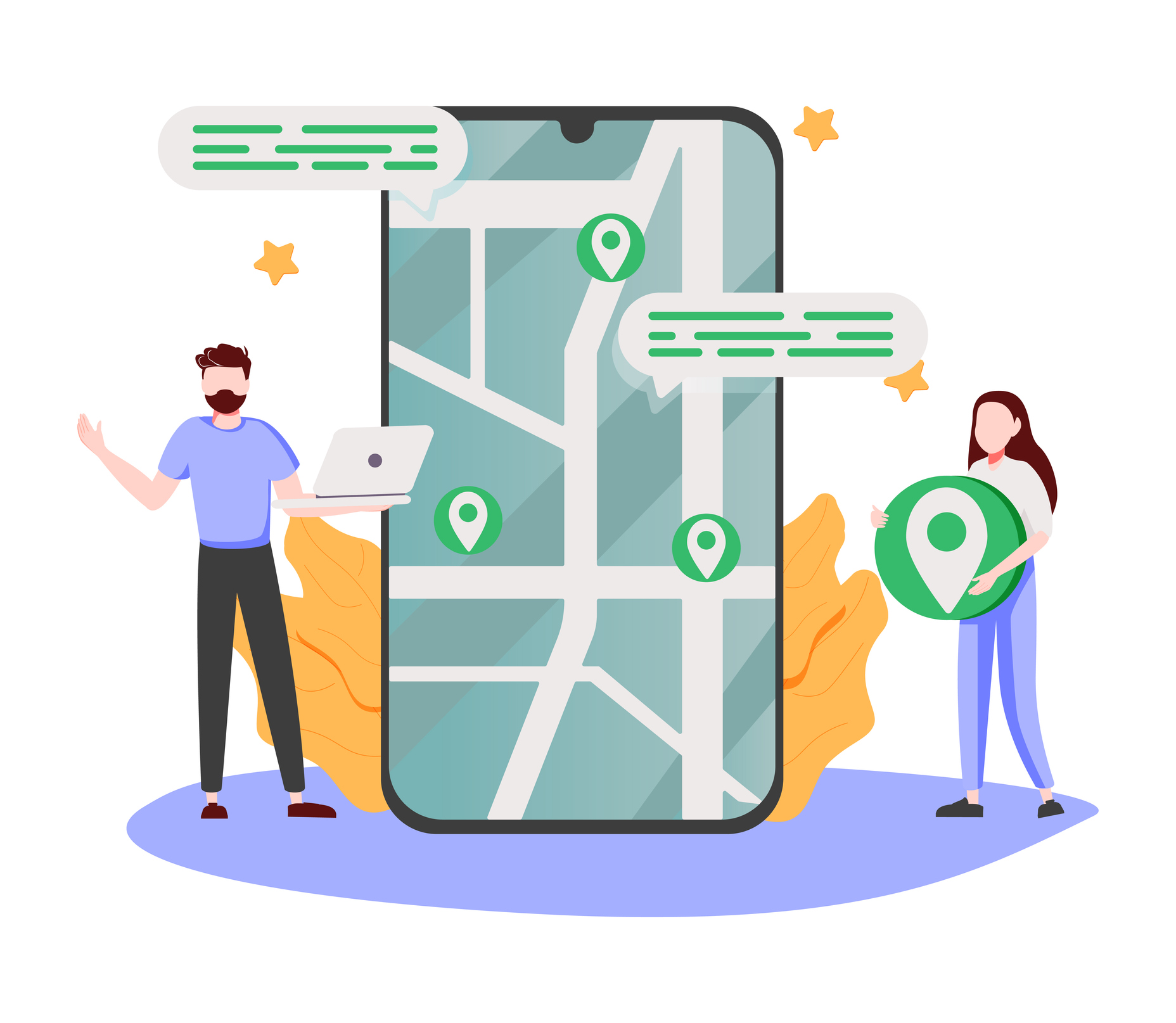 Abstract concept vector illustration featuring a team performing SEO analytics for local businesses with multiple locations.