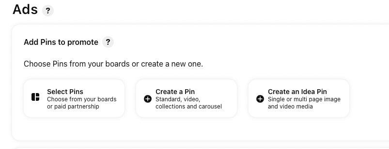 pinterest ad type seletion