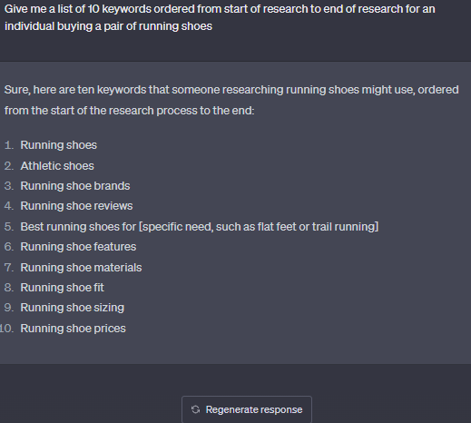 screenshot of a chatgpt prompt and chatgpt response