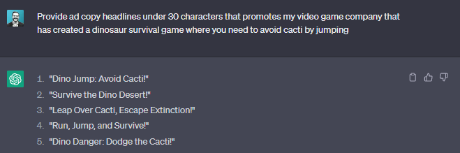 screenshot of a chatgpt prompt and chatgpt response