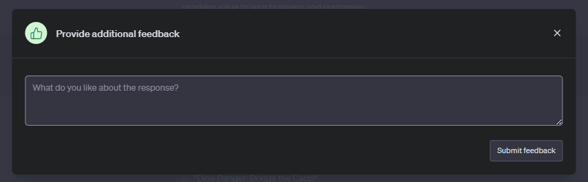 Screenshot of textbox to provide feedback about a ChatGPT response